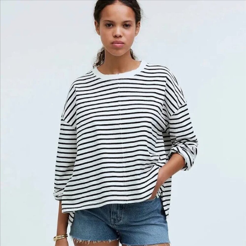 Madewell Easy Long-Sleeve Rugby Tee in Contrasting Stripe SZ:  Small